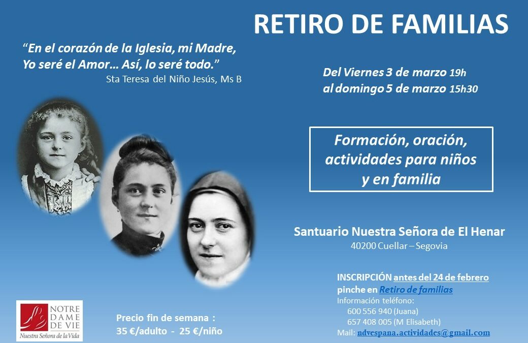 Retiro de familias de marzo en el Santuario de Nuestra Señora del Henar